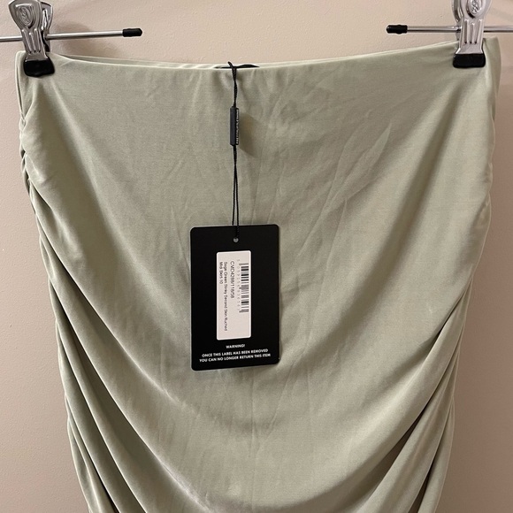 Pretty Little Thing Sage Green Slinky Second Skin Ruched Midi Skirt size US 6/ M - Picture 7 of 9